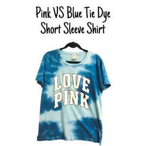 EUC Pink VS Medium Blue Tie Dye Short Sleeve Shirt With Pink Logo